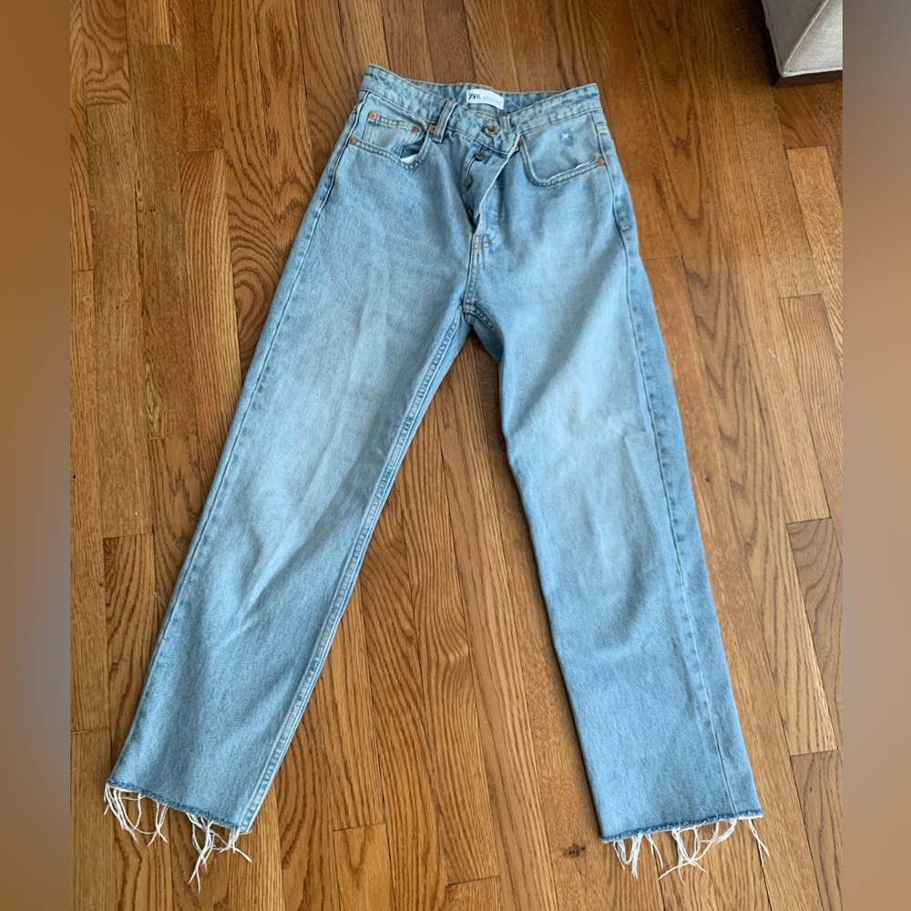 Zara 100% Cotton Lightwash Straight Leg Denim Jeans Size 4